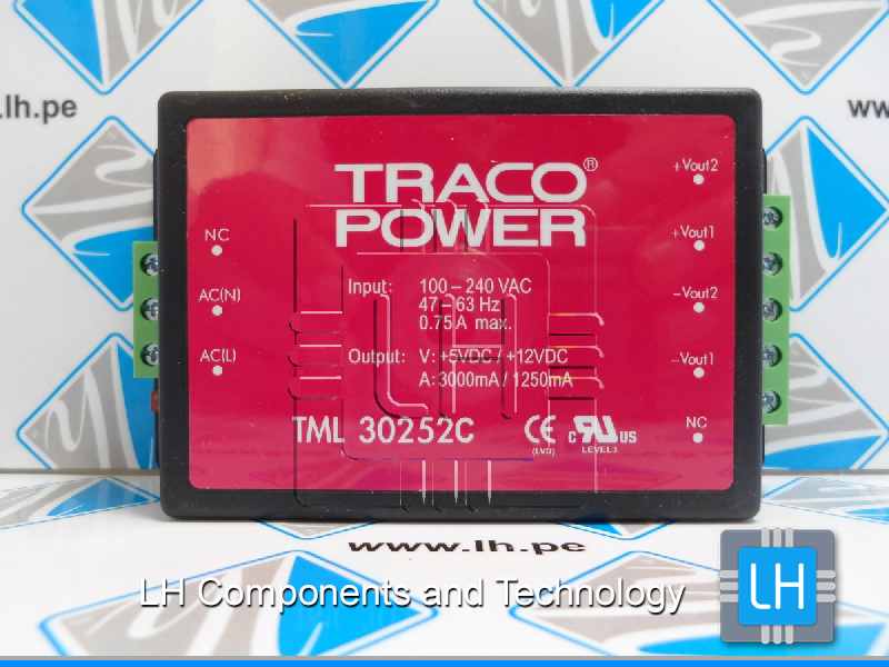 TML 30252C           Fuente de Alimentación AC/DC Cubierta, Módulo, Fija, 5V, 3A, 12V, 1.25A